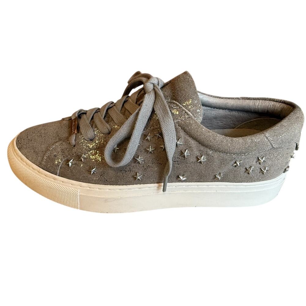 J Slides Liberty Pewter Star Studded Metallic Sneakers Gray 6.5